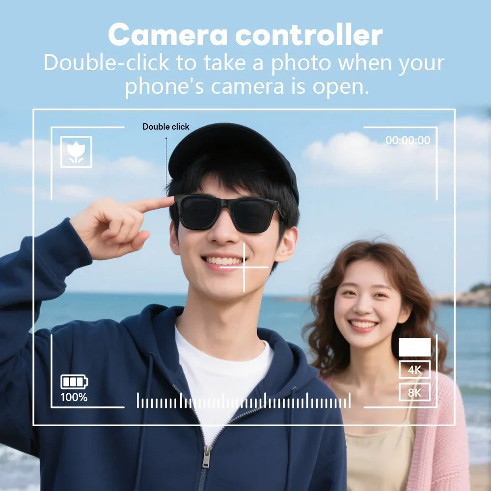 Lenovo Remote Touch Control 8K AI Smart Glasses Bluetooth Wireless Sunglasses Photo Camera Recording Voice Assistant Translator
