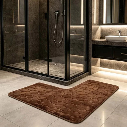 80x80cm New L-shaped Bath Mat Cobblestone Memory Foam Super Absorbent Non-Slip Corner Mat for Bathroom Shower Toilet Home Decor