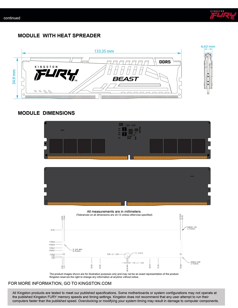 Kingston Fury Beast DDR5 Memory 16 8GB 4800 5200 5600MHz Desktop for AMD Intel CPU Motherboard Memory RAMs 288 PIN Memory Module