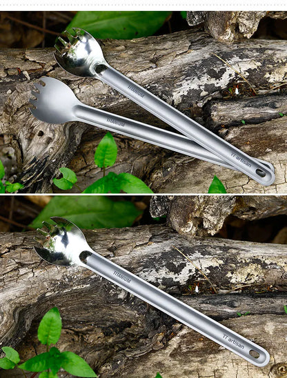 Tiartisan Titaniumsked & Spork – Ultralättviktig 15g, Långt Handtag, Frostad/Polerad, Camping