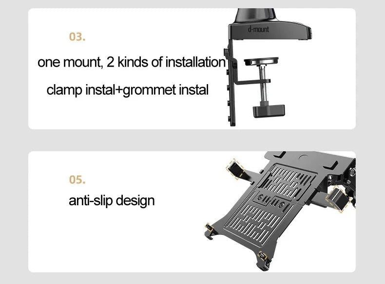 NB F80 + FP-2 Full Motion 360 Rotate Pivot 2-9kg Gas Spring Arm 10'-17' Laptop Tray Desktop Stand Clamp 10-90mm Grommet Hole