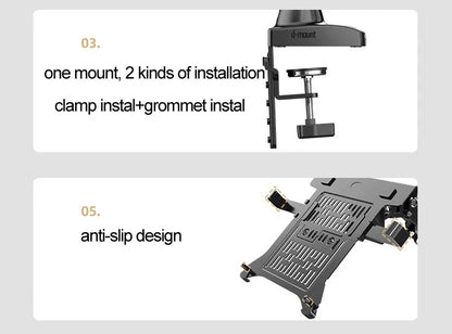 NB F80 + FP-2 Full Motion 360 Rotate Pivot 2-9kg Gas Spring Arm 10'-17' Laptop Tray Desktop Stand Clamp 10-90mm Grommet Hole