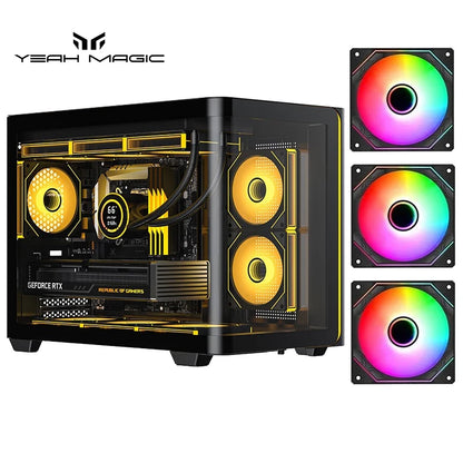 Yeah magic BIFROST PC Case argb*3 M-ATX ITX Sea View Room Side Transparent Desktop Chassis Diy pc game DIY pc case