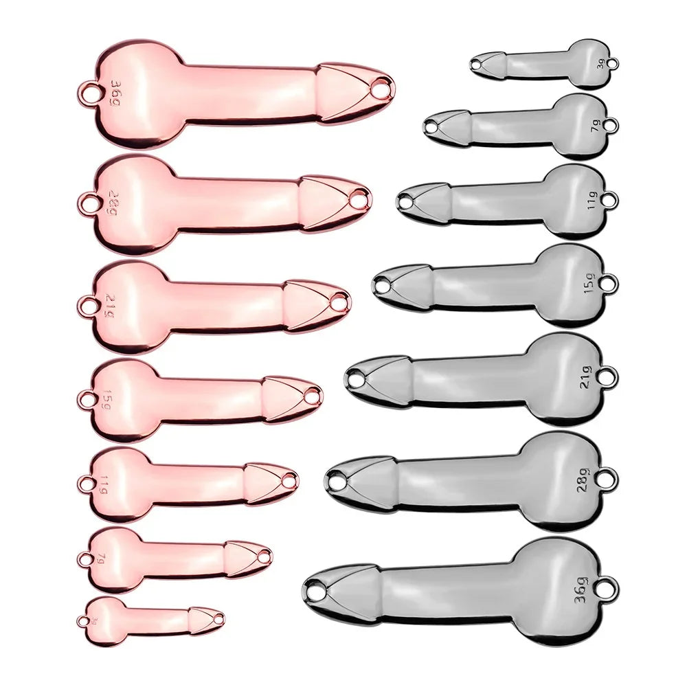 Metal Penis Spoon Lure 3g 7g 11g 15g 21g 28g 36g Hard Bait Tackle Sequin Vibrating Fishing Lure Artificial Bait Feather Hook VIB
