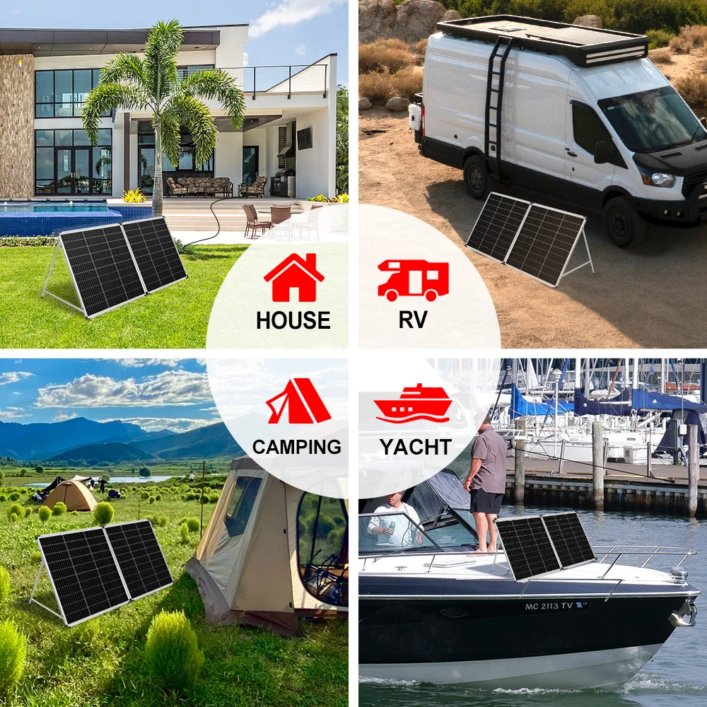 DOKIO Vikbar Solpanel 100W/160W/200W – Monokristallin 18V PWM-regulator Portabel Camping Husbil Båt EU-lager CE