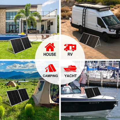 DOKIO Vikbar Solpanel 100W/160W/200W – Monokristallin 18V PWM-regulator Portabel Camping Husbil Båt EU-lager CE