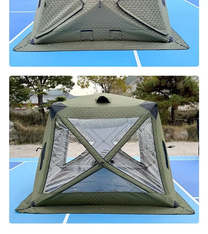 Fully Automatic Winter Ice Fishing Tent with Chimney Hole, Transparent Window, Quick Opening, Portable