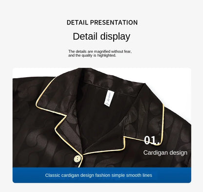 Fashion Summer Autumn 3 Piece Silk Men Pajamas Set Short Sleeve Shorts Oversize Homewear Lapel Collar Loungewear Pijamas for Man