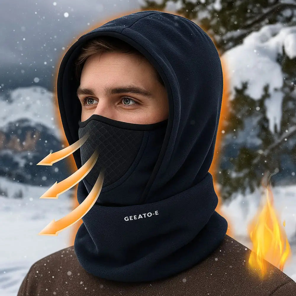 Vattentät balaklava i polarfleece med huva och halsvärmare