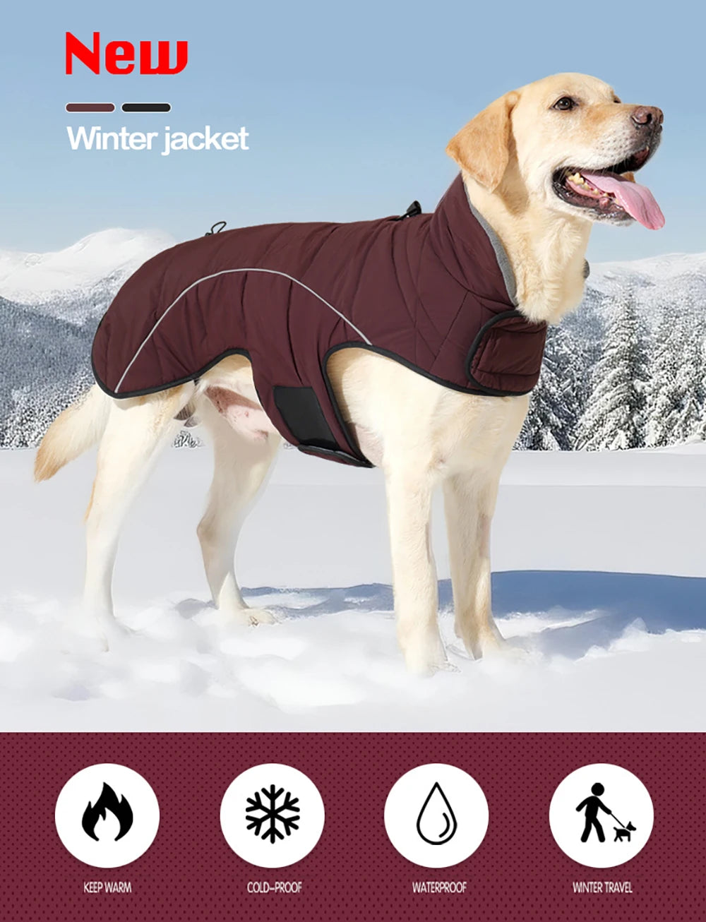 New Dog Winter Jacket Waterproof Reflective Pet Coat Outdoor Vest  Warm Cotton Dogs Clothing for Large Middle Dogs Clothes