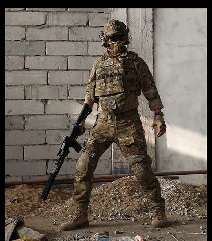 Multicam Tactical Pants +Pads Men Combat Trousers Work Camo Hunting Clothes Multi-pocket Breathable Wear-resisting Cargo Pants