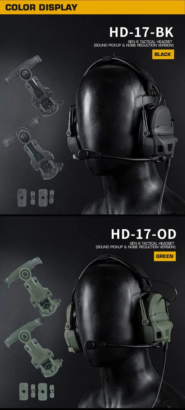 HD-17 GEN 6 Tactical Headset Sound Pickup&Noise Reduction Sports Shooting Earmuff Sports Shooting Impact Anti-Noise Headset