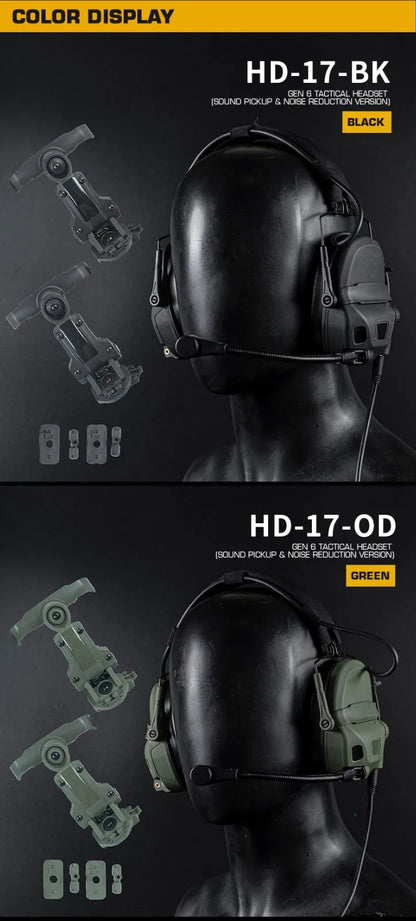 HD-17 GEN 6 Tactical Headset Sound Pickup&Noise Reduction Sports Shooting Earmuff Sports Shooting Impact Anti-Noise Headset
