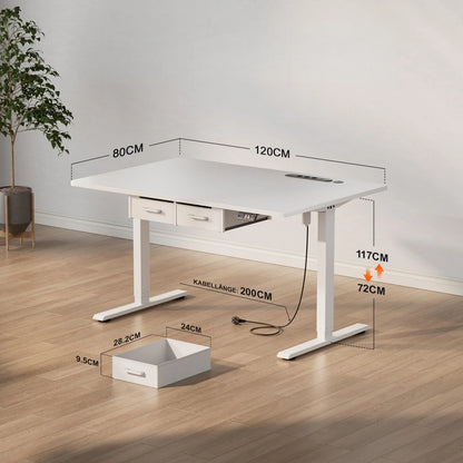 120/140/160/180cm Electric Height Adjustable Desk, Heavy-Duty Large Sit-Stand Table, Gaming Desk with Power Outlet & Drawer