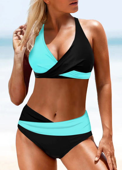 New Patchwork Two-Piece bikini Swimsuit 2026 Sexy Women Tight Hollow Swimsuit Backless Swimwear Cross Push Up Beach Bathing Suit