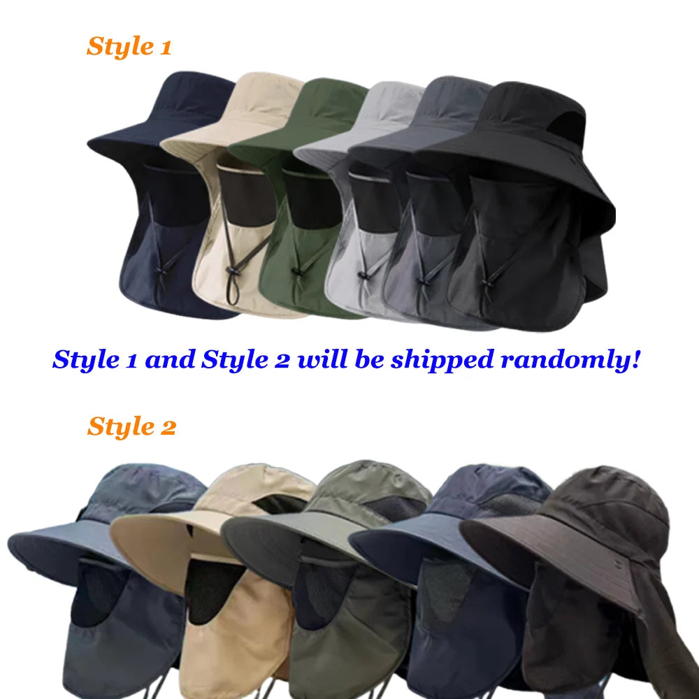 Summer Sun Hats UV Protection Outdoor Hunting Fishing Cap For Men Women Hiking Camping Visor Bucket Hat Neck Flap Fisherman Hat