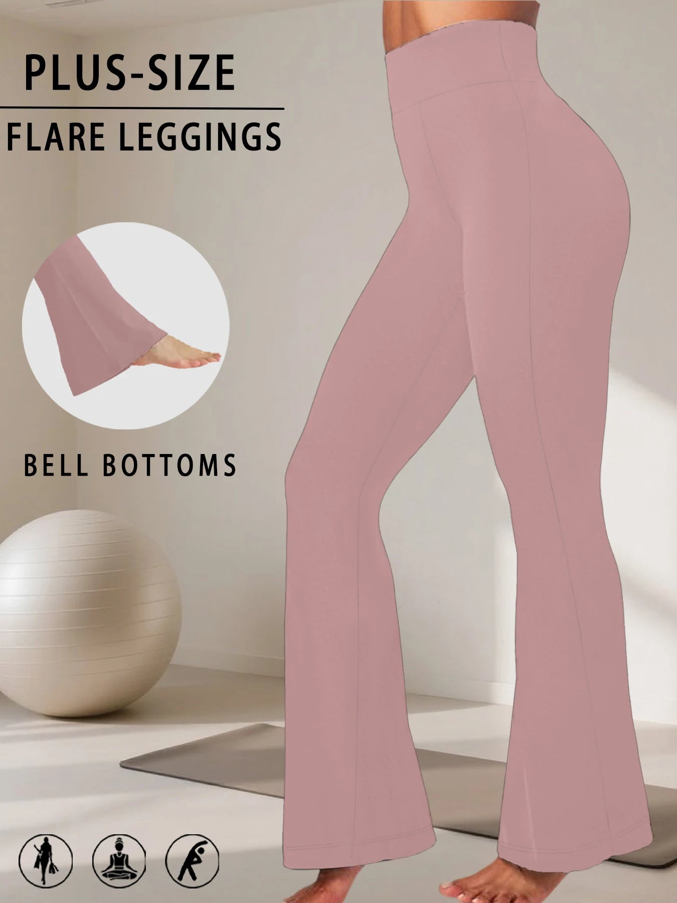 Plus Size Ladies High-Rise Flared Leggings for Yoga and Workout Features Tummy Control and a Stylish Bell-Bottom Design in Sizes