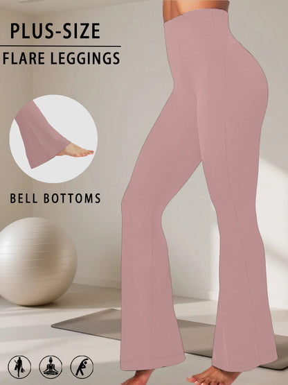 Plus Size Ladies High-Rise Flared Leggings for Yoga and Workout Features Tummy Control and a Stylish Bell-Bottom Design in Sizes