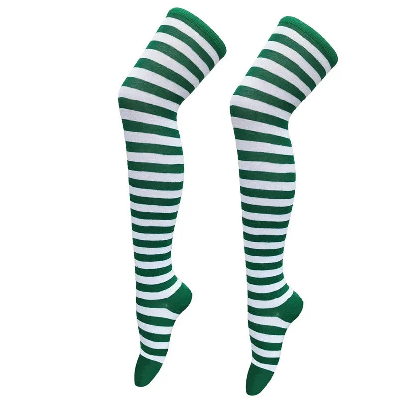 Dam Lolita Overknee Strumpor – Randiga Thigh High Cosplay, 25 Färgkombinationer One Size
