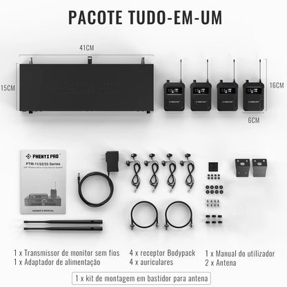 Phenyx Pro PTM-33 trådlöst mono in-ear-system med 4 mottagare