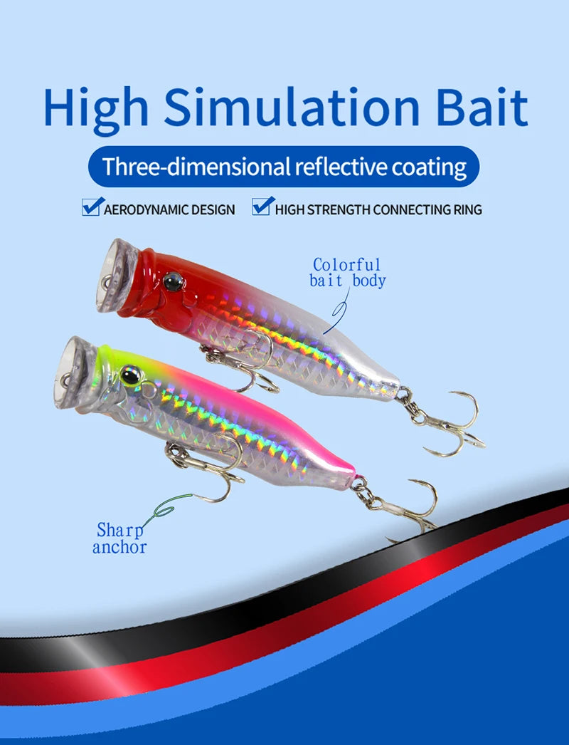 1Pcs Fishing Lures 7cm/9.4g Popper Bait 2024 New Topwater Plastic Artificial Hard Bait Crankbait Wobblers Perch Fishing Tackle