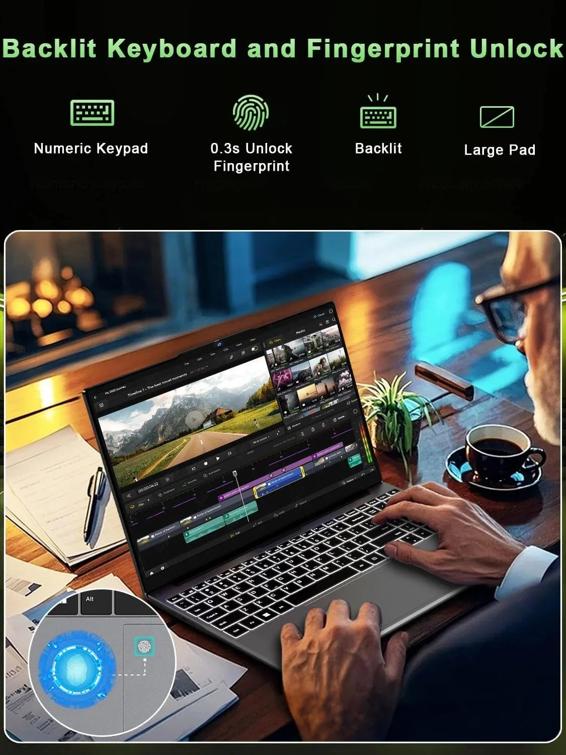 15.6" Laptop Computer Windows 11 Intel Core i7-1165G7 PC Gamer 16GB RAM Fingerprint Unlock Notebook Laptops Backlight Study