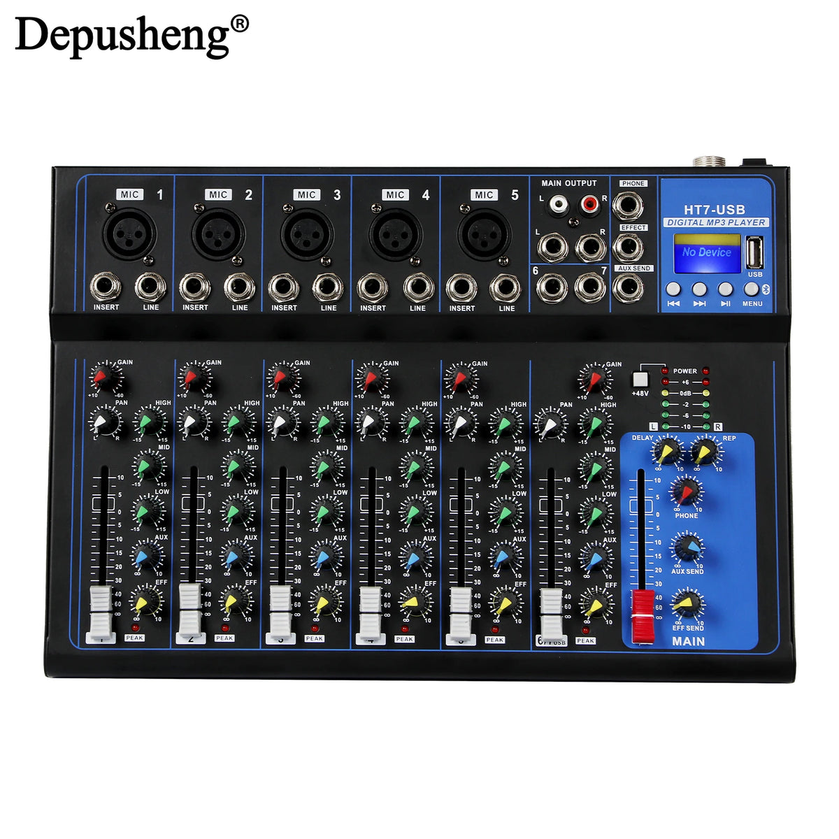 Depusheng HT7 Bluetooth Ljudmixer USB DJ Ljudkonsol 7-kanaler