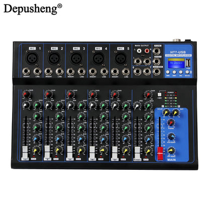 Depusheng HT7 Bluetooth Ljudmixer USB DJ Ljudkonsol 7-kanaler