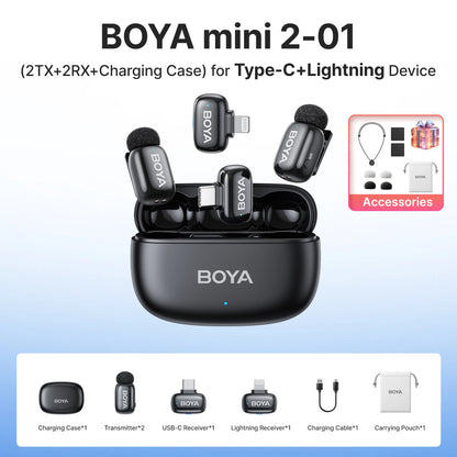 BOYA Mini 2 Wireless Lavalier Microphone AI Noise Reduction Mini Mic for iPhone 6-14/15-17 USB-C Android Phone Video Recording