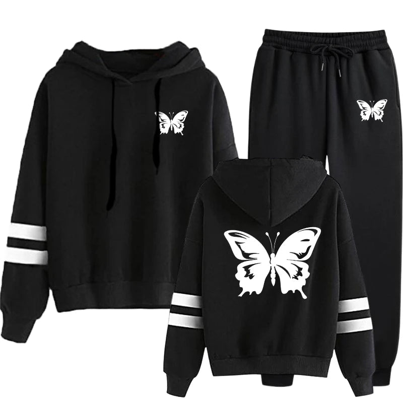 Casual Daily Women Tracksuit Hoodies Quality Single Piece Stripe Sweatshirt and Sweatpants Comfort Outdoor Jogging Autumn Winter
