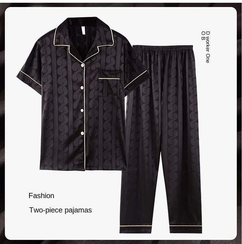 Fashion Summer Autumn 3 Piece Silk Men Pajamas Set Short Sleeve Shorts Oversize Homewear Lapel Collar Loungewear Pijamas for Man