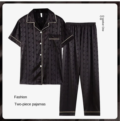 Fashion Summer Autumn 3 Piece Silk Men Pajamas Set Short Sleeve Shorts Oversize Homewear Lapel Collar Loungewear Pijamas for Man