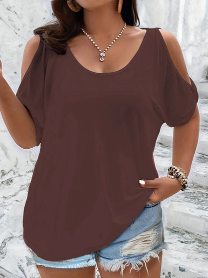 Plus Size Cold Shoulder T-Shirt for Women Casual Loose Fit Summer Top with Trendy Cutouts