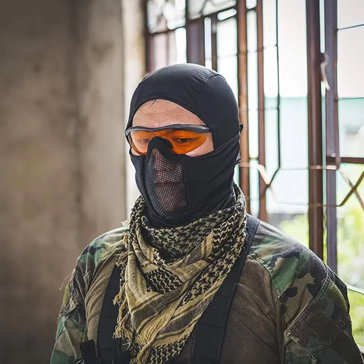 Taktisk balaclava halvmask med andningsbart nät
