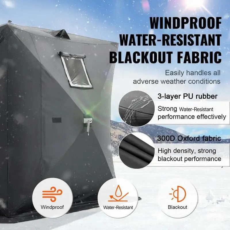 Ice Fishing Shelter, 2.3 X 2.3 X 2 M, Portable Pop-Up Fishing Tent for 3-4 Persons, Waterproof 300D Oxford Fabric, with Anchors, Ropes, Carry Bag, for Winter Fishing, Black