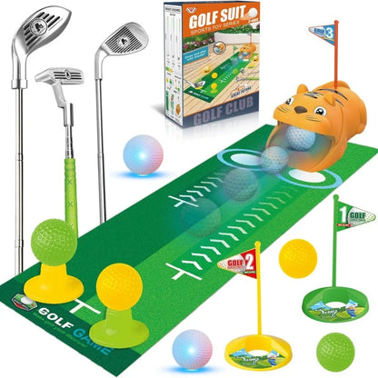 Upgraded Kids Golf Set With  Automatic Golf Returner 3 Clubs Putting Mat Mini Golf Games For Outdoor Sports Party Toy Gift