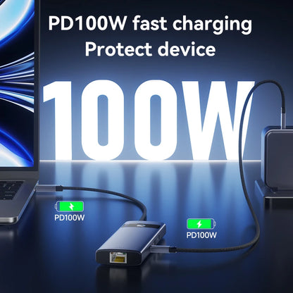 8-in-1 USB C Hub Adapter 4K HDMI PD100W USB 3.0 Gigabit Ethernet Line For Meetings Presentations for MacBook iPad Laptops