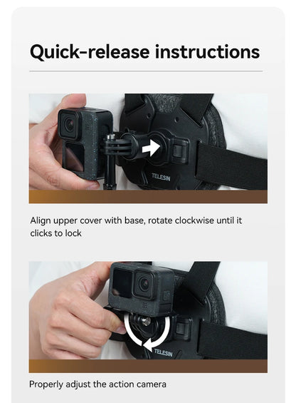 TELESIN Quick-Release Chest Strap Mount for GoPro Hero 13 12 11 10 9 8 7 Insta360 SJCAM DJI OSMO Action 5 4 3 Chest Belt Mount