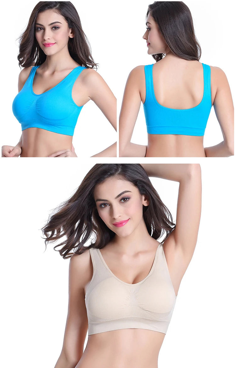 3PCS/lot Hollow out Breathable Sports Bra With Pad Plus Size Seamless Vest For Women Active Wirefree Brassiere Push Up Bra S-6XL