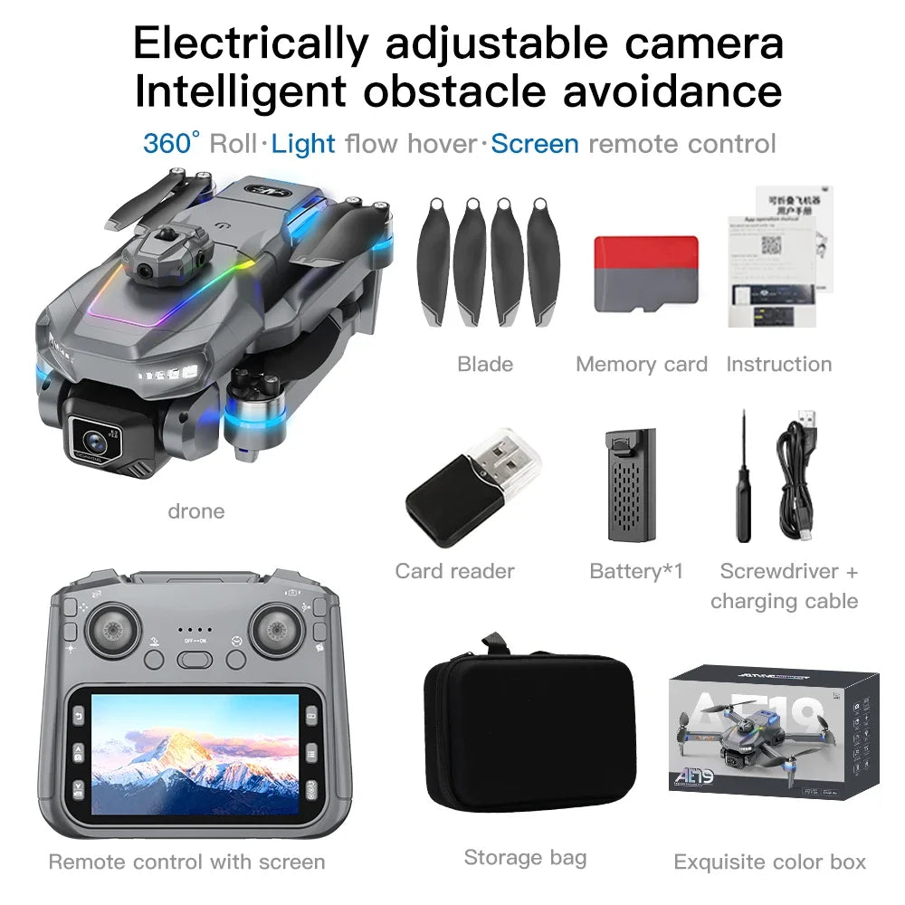 AE19 Drone, High-Definition Dual Camera, 8K Professional Obstacle Avoidance, Folding Quadcopter Toy, Remote-Controlled Aircraft