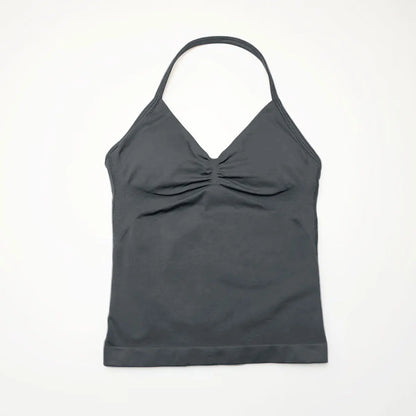 NCLAGEN Seamless Longline Strappy Top Sports Yoga Vest Women Fitness Tank Top Gym Beautiful Open Back Bra Running Workout Halter