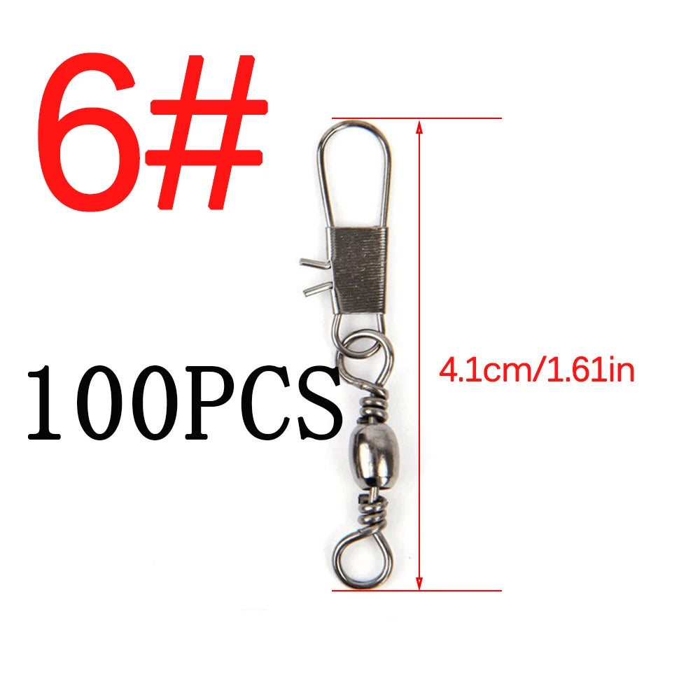 50/100pcs 4-12# Fishing Connector Pin Bearing Rolling Swivel Stainless Steel With Snap Fishhook Lure Tackle Accessorie