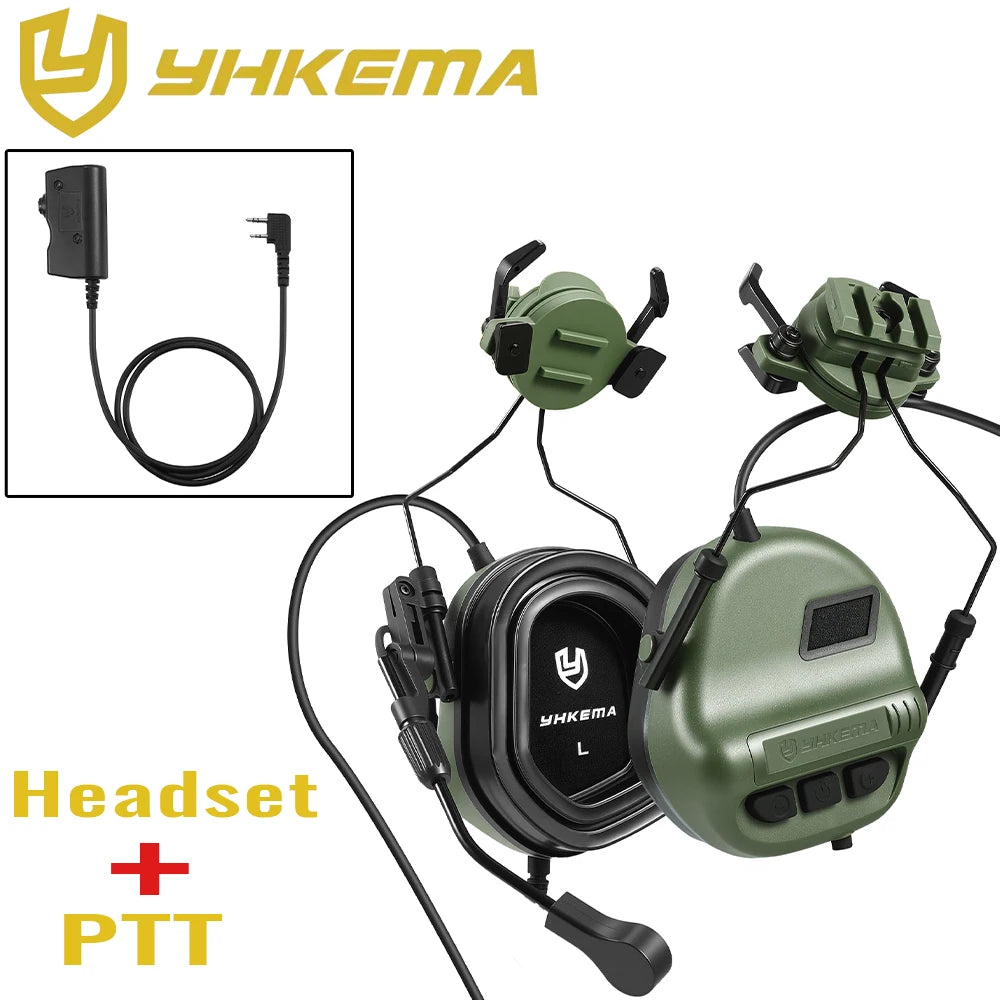 E80 Tactical Shooting Headset Electronic Hearing Protection with Kenwood 2 Pin PTT Adapter for Outdoor Hunting