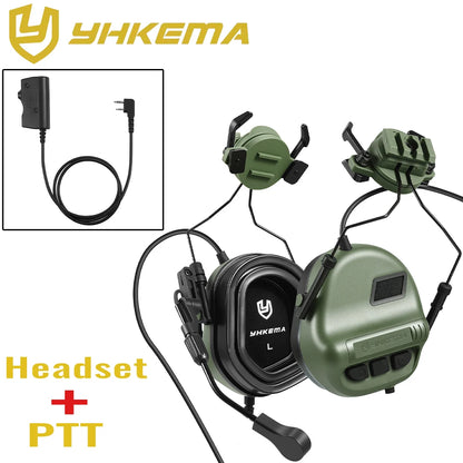 E80 Tactical Shooting Headset Electronic Hearing Protection with Kenwood 2 Pin PTT Adapter for Outdoor Hunting
