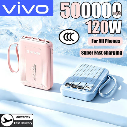 VIVO New 50000mAh Capacity Power Bank Fast Charging Mini 4 Cables Portable External Battery Type C For iPhone Samsung Android