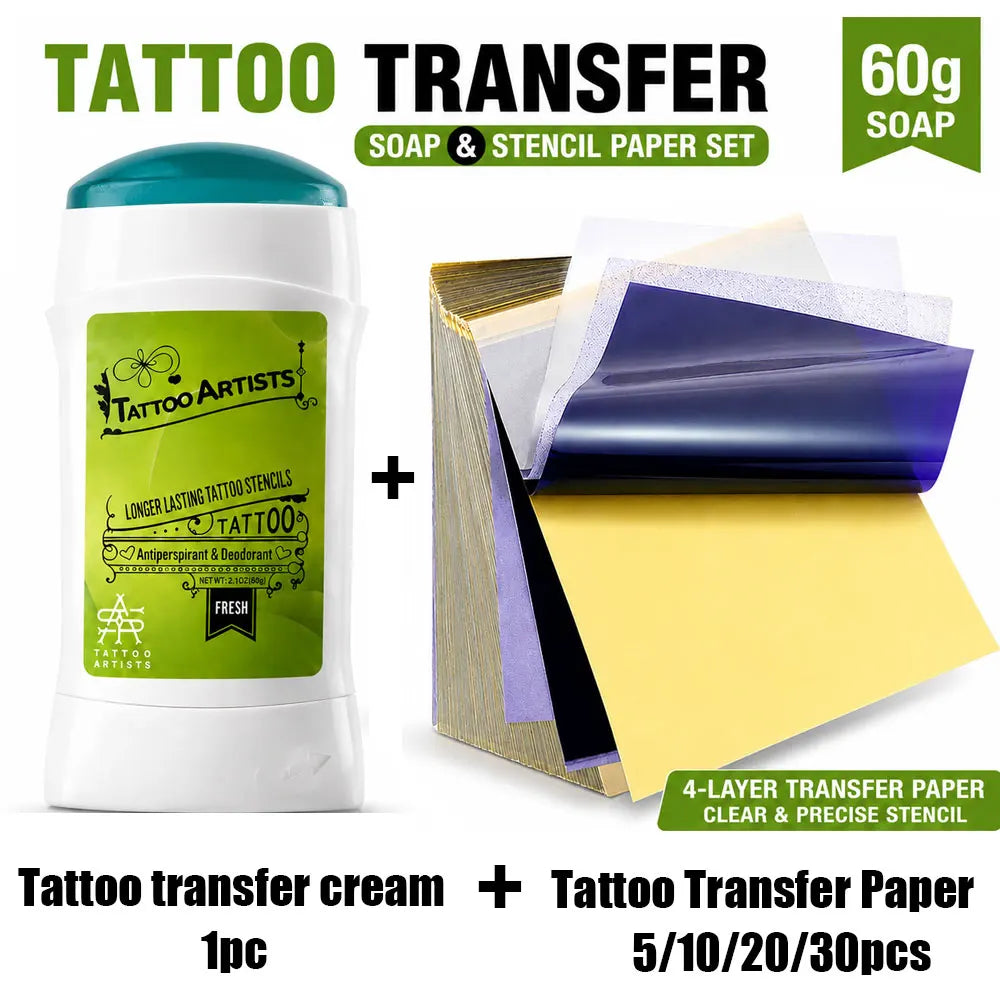 Tattoo Transfer Cream Gel Soap with A4 Size Tattoo Transfer Paper Tattoo Stencil Paper Set for Tattoo Machine Accessories
