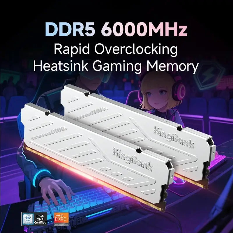 KingBank KJXS DDR5 RAM 8GB/16GB Kit (2x8GB) 6000MHz Desktop Memory CL36-36-36-80 XMP 3.0/AMD EXPO High-Speed Computer RAM