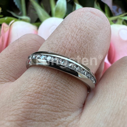 ITungsten 2/3/4mm Men Women Titanium Princess Cubic Zirconia CZ Inlay Ring Nice Eternity Engagement Wedding Band