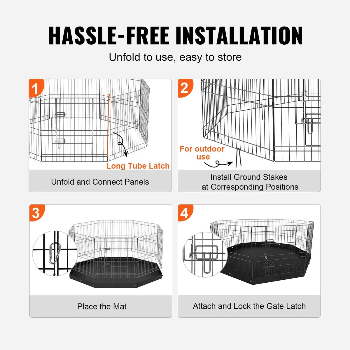 Dog Playpen, 8 Panels Foldable Metal Dog Exercise Pen with Bottom Pad, 61 cm H Pet Fence Puppy Crate Kennel with Ground Stakes, Indoor Outdoor Dog Pen for Small Medium Pets, for Camping, Yard