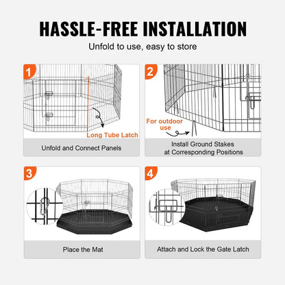 Dog Playpen, 8 Panels Foldable Metal Dog Exercise Pen with Bottom Pad, 61 cm H Pet Fence Puppy Crate Kennel with Ground Stakes, Indoor Outdoor Dog Pen for Small Medium Pets, for Camping, Yard